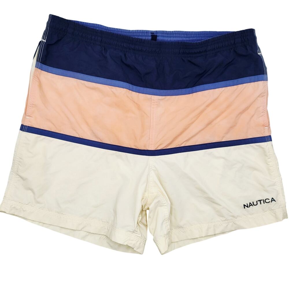 Nautica Surf Blue Peach & Beige Colorblock Board Surf Shorts Men's Size S